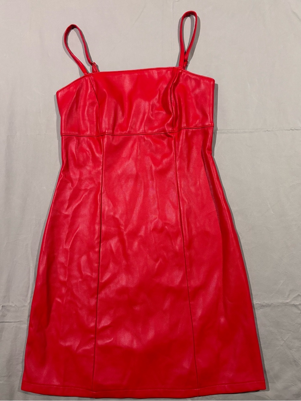 Kirious Red Faux Leather Mini Dress with Spaghetti Straps